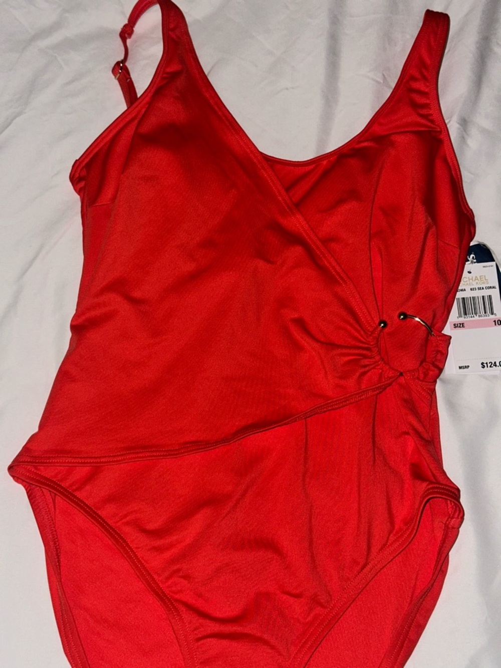Michael Kors orange Wrap One-Piece Swimsuit with Side Ring
